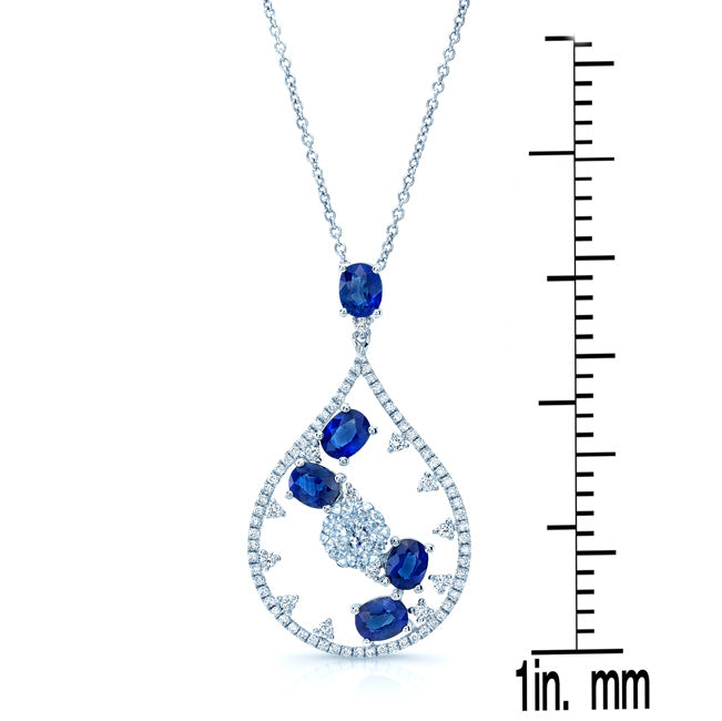 Sapphire And Diamond Cascade Tear Drop Pendant In 14k White Gold (si)