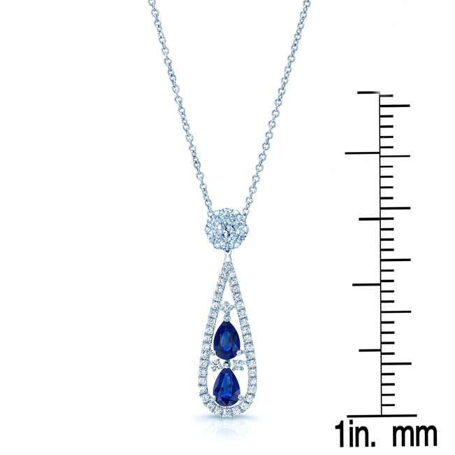 Sapphire And Diamond Tear Drop Pendant In 14k White Gold (si)