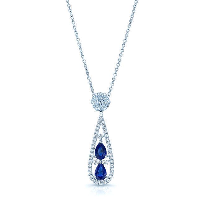 Sapphire And Diamond Tear Drop Pendant In 14k White Gold (si)