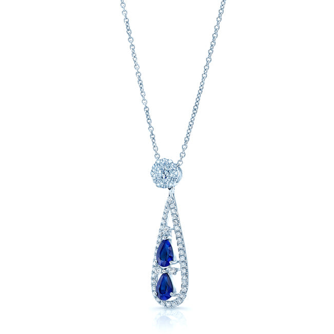 Sapphire And Diamond Tear Drop Pendant In 14k White Gold (si)