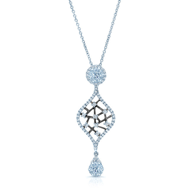 Diamond Open Weave Drop Pendant With Black Rhodium In 14k White Gold (si)