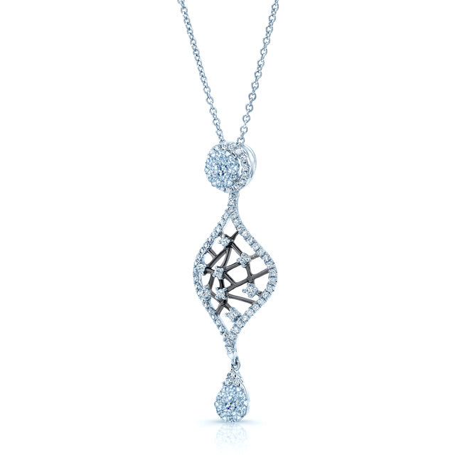 Diamond Open Weave Drop Pendant With Black Rhodium In 14k White Gold (si)