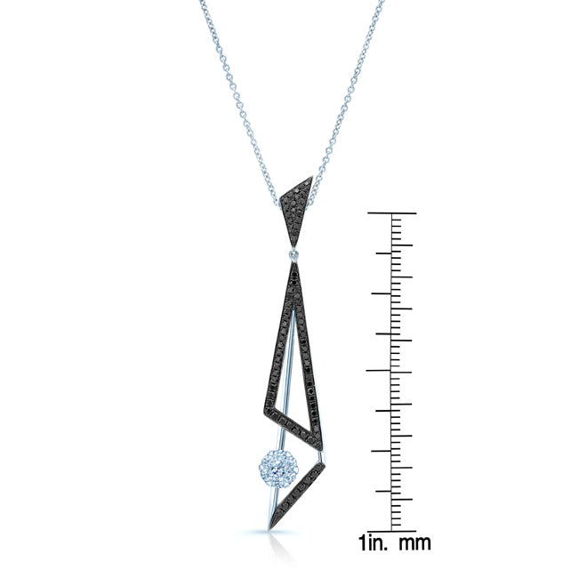 Black And White Diamond Elongated Triangles Pendant In 14k White Gold (si)