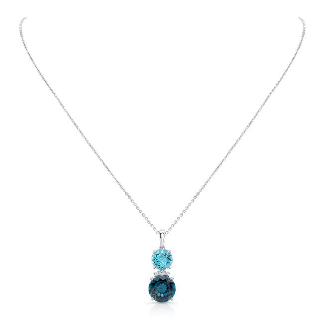 Blue Topaz And Diamond Pendant In 14k White Gold