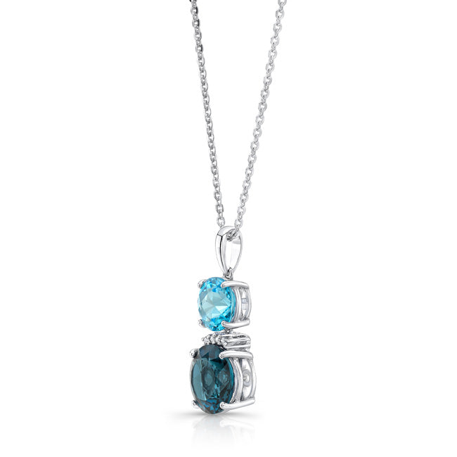 Blue Topaz And Diamond Pendant In 14k White Gold
