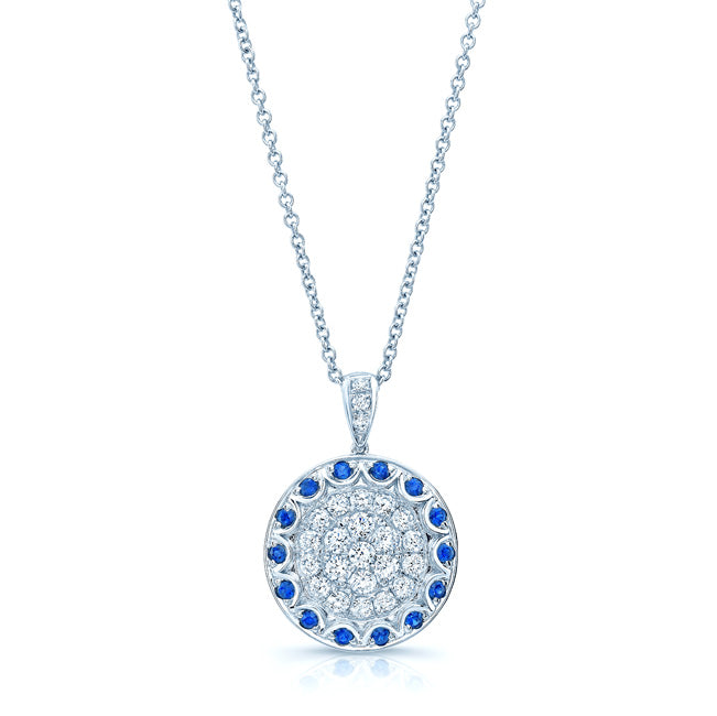 Sapphire And Diamond Antique Pendant In 14k White Gold