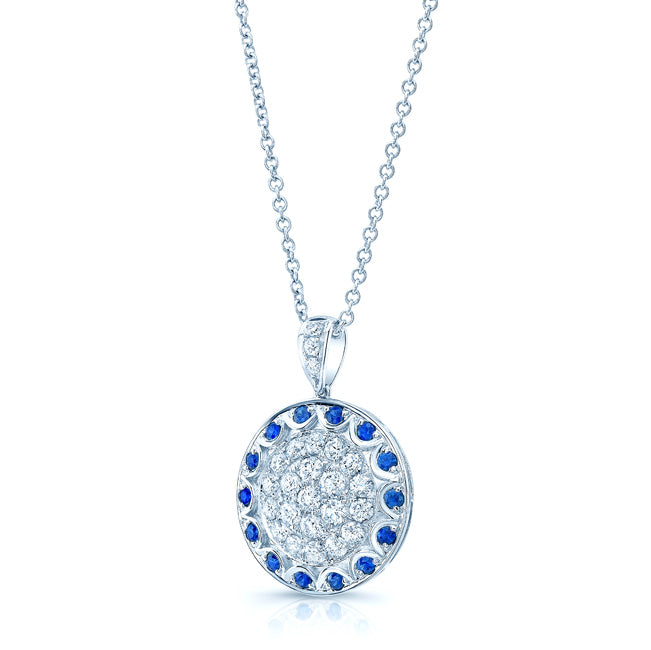 Sapphire And Diamond Antique Pendant In 14k White Gold