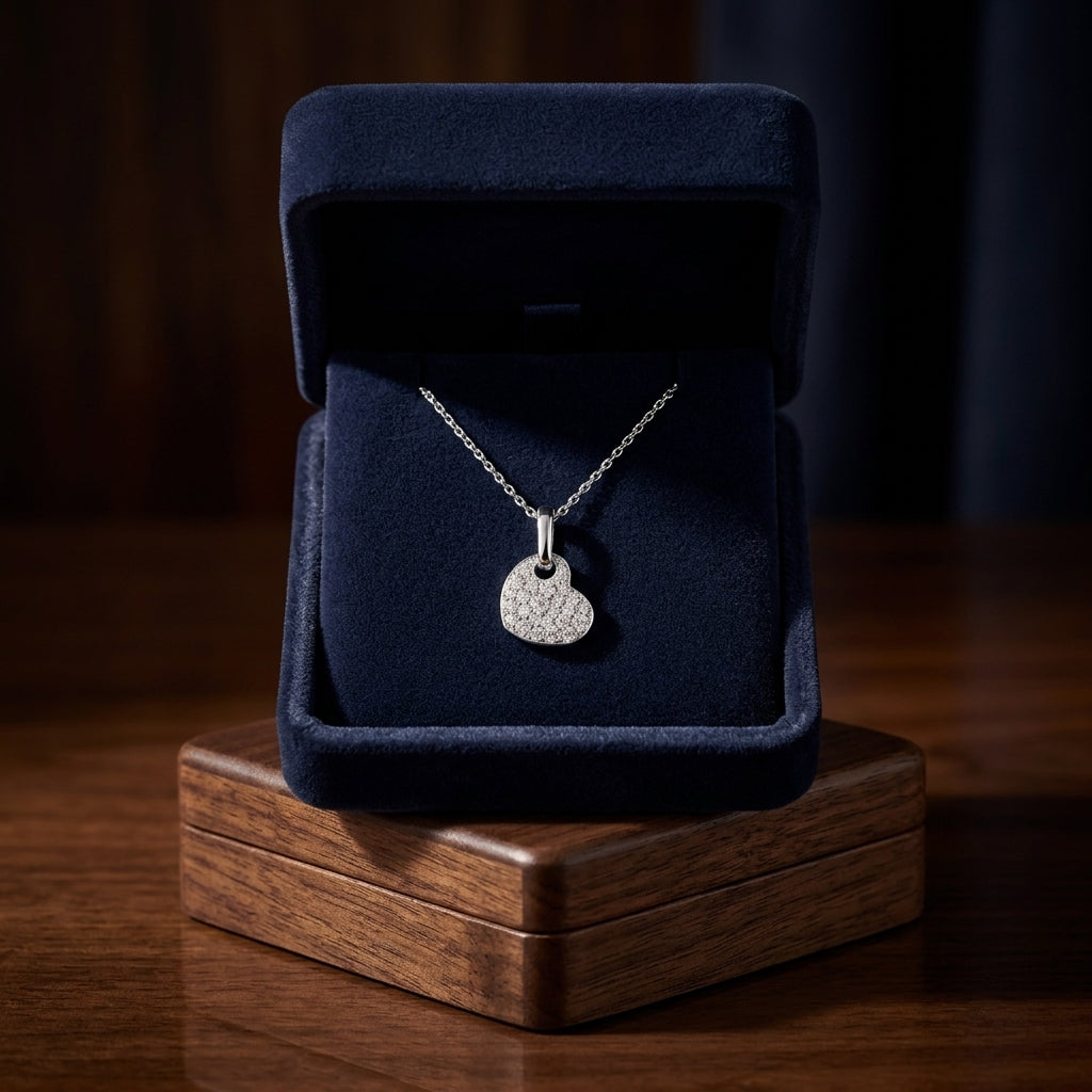 Diamond Pave Dangle Heart Pendant In 14k White Gold (1/6 Ct.tw.) — gift presentation