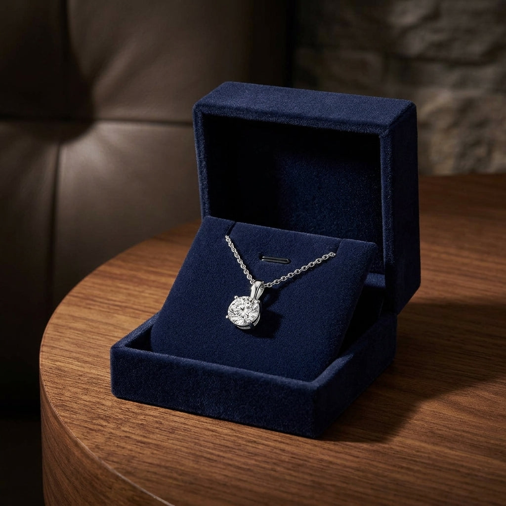Round Diamond Solitaire 1/2ct Pendant In 14k White Gold — gift presentation