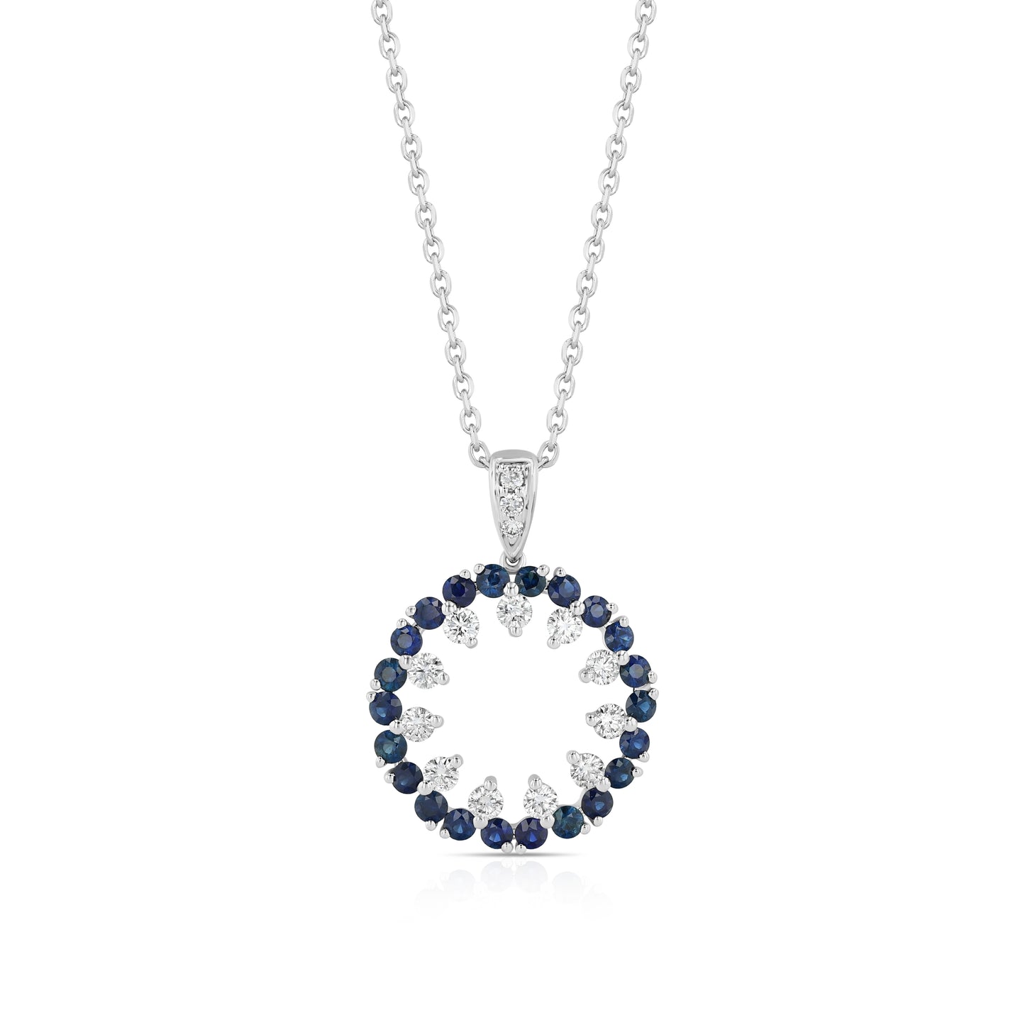 Sapphire and Diamond Circle Pendant in 14k White Gold 1/2ctw
