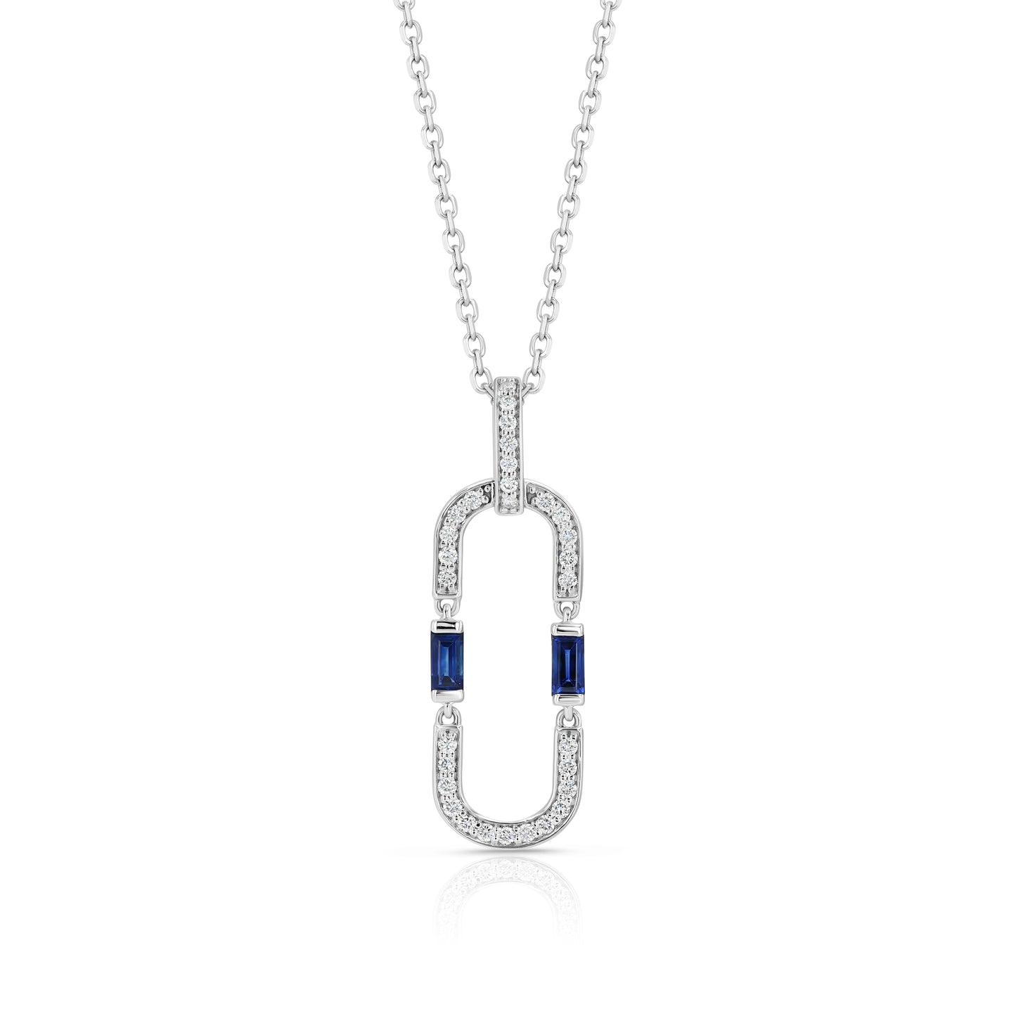 Sapphire and Diamond Flexible Paperclip Pendant in 14k White Gold 1/5ctw