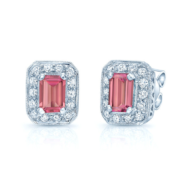 Pink Tourmaline Octagon Earrings In 14k White Gold