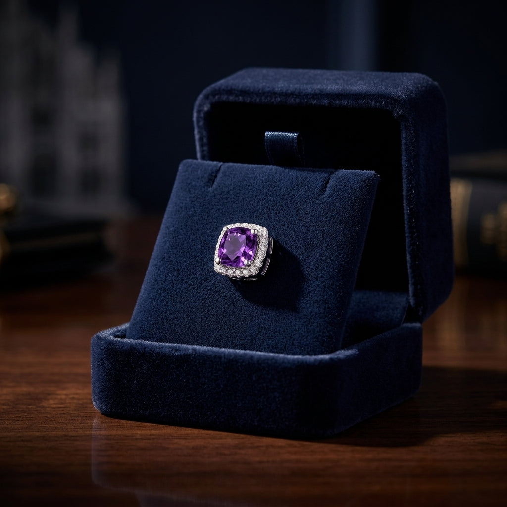 Amethyst And Diamond Cushion Halo Earrings In 14k White Gold — gift presentation