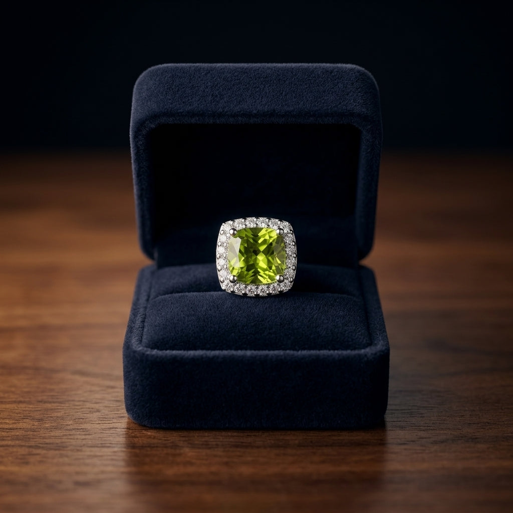 14kw Peridot & Diamond Earring — gift presentation