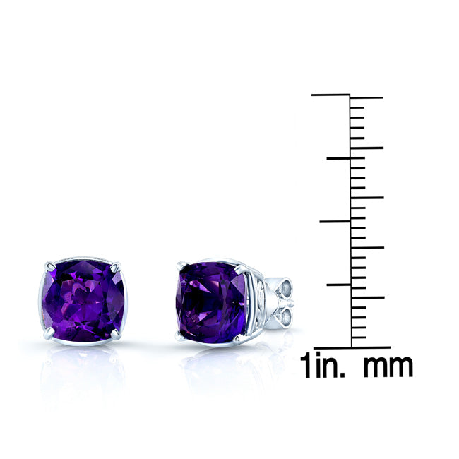 8mm Cushion Cut Amethyst Stud Earrings In 14k White Gold
