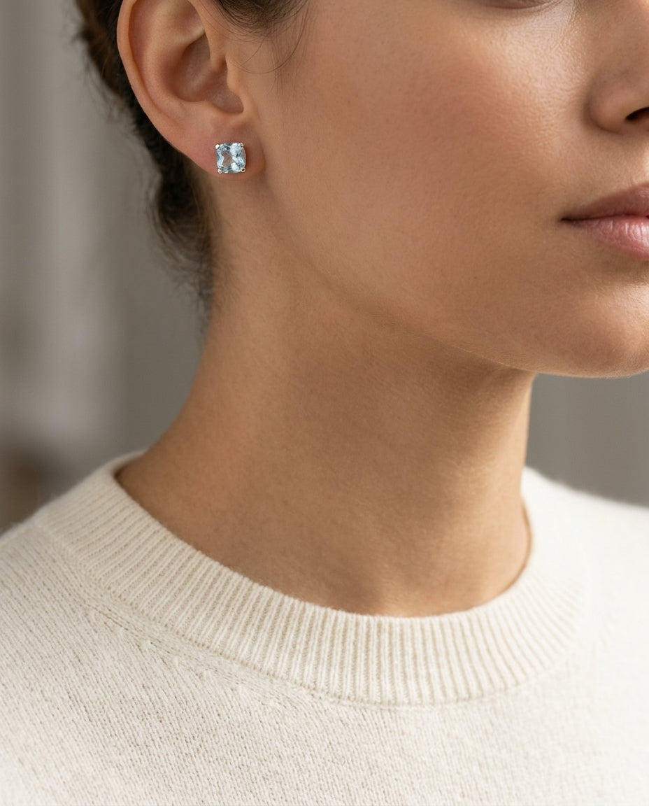Aquamarine Stud Earring In 14k White Gold — editorial close-up