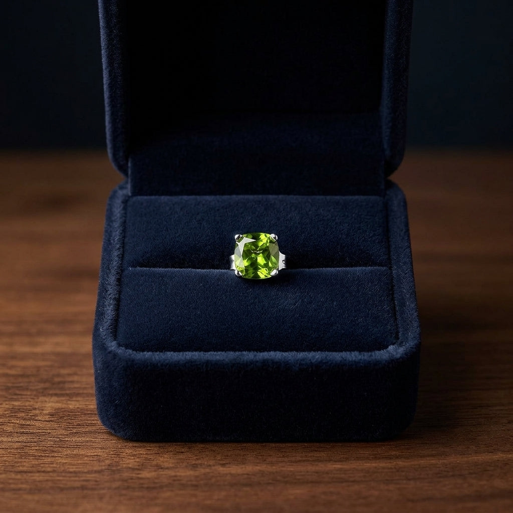 Green Peridot 5mm Studs Earring In 14k White Gold — gift presentation