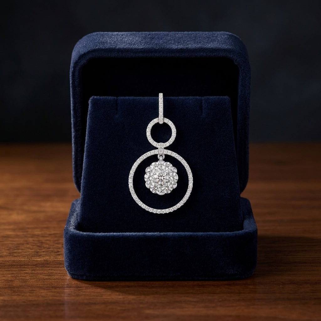 Diamond Hanging Circles Earrings In 14k White Gold — gift presentation
