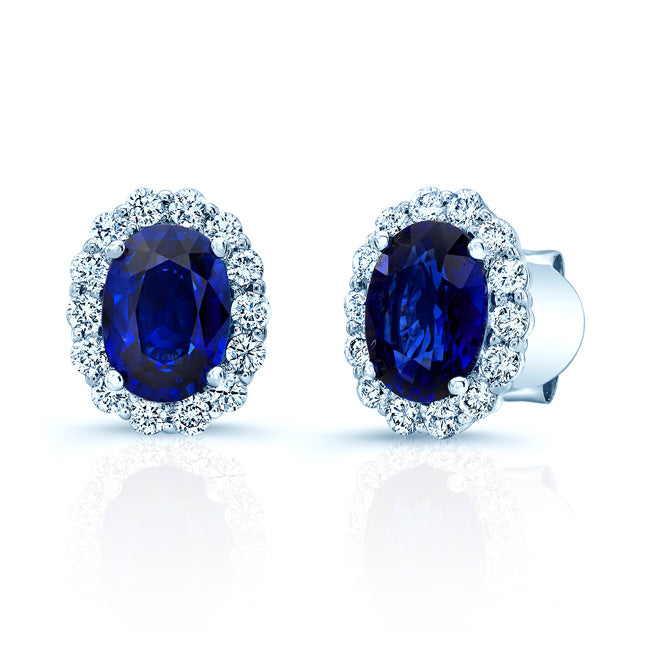 Sapphire Oval And Diamond Earrings In 14k White Gold (1/2 Tw. Tw.)