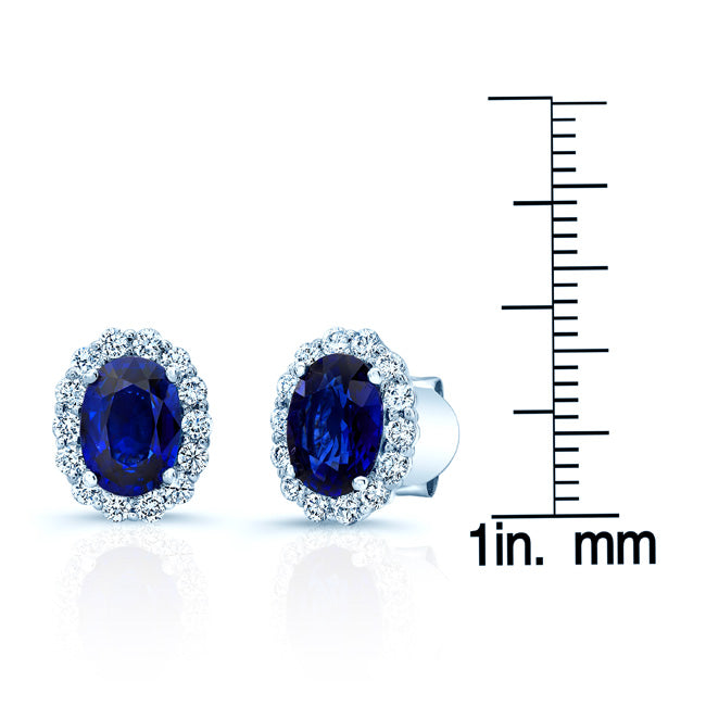 Sapphire Oval And Diamond Earrings In 14k White Gold (1/2 Tw. Tw.)