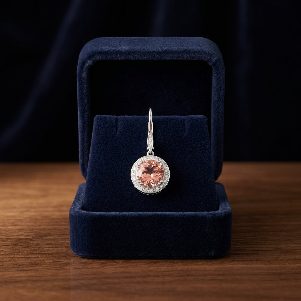 Garnet And Diamond Halo Leverback Earrings In 14k White Gold — gift presentation
