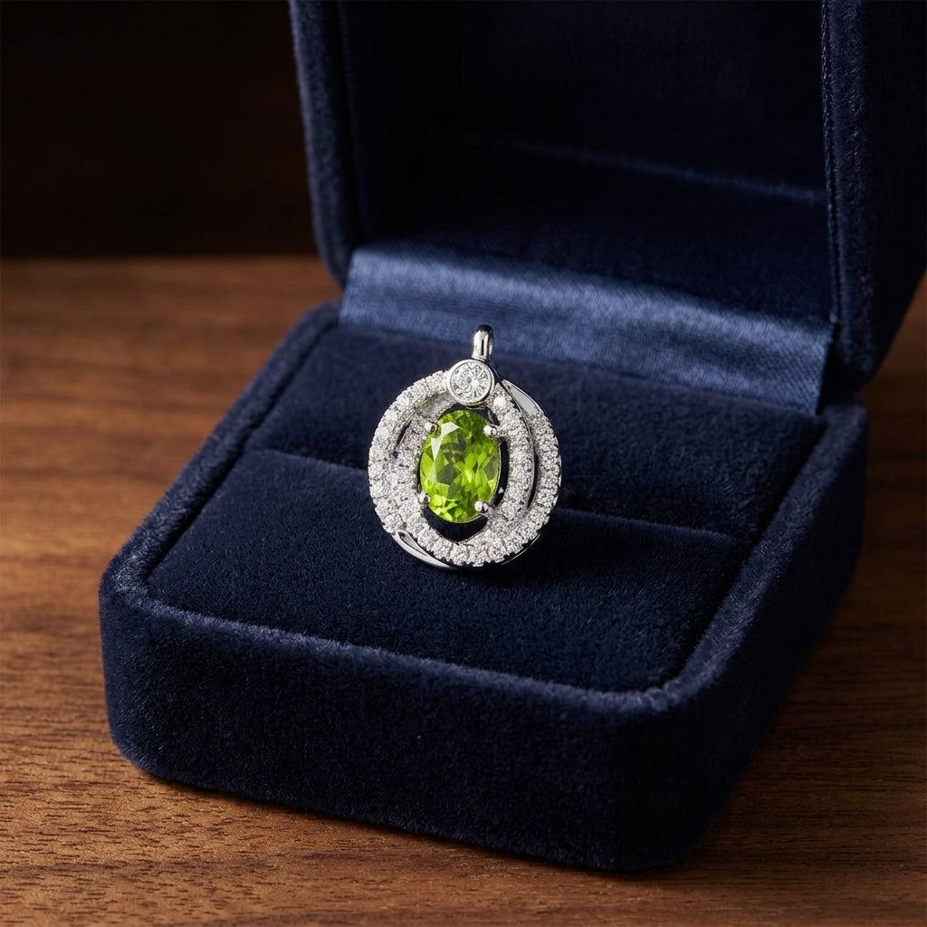 Peridot Oval & Diamond Earrings In 14k White Gold — gift presentation