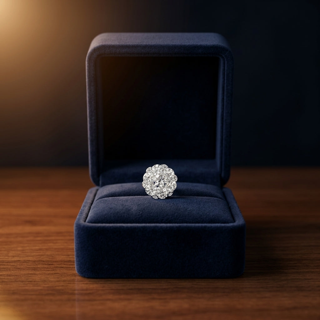 Diamond Cluster Stud Earrings In 14k White Gold (0.75ctw) — gift presentation