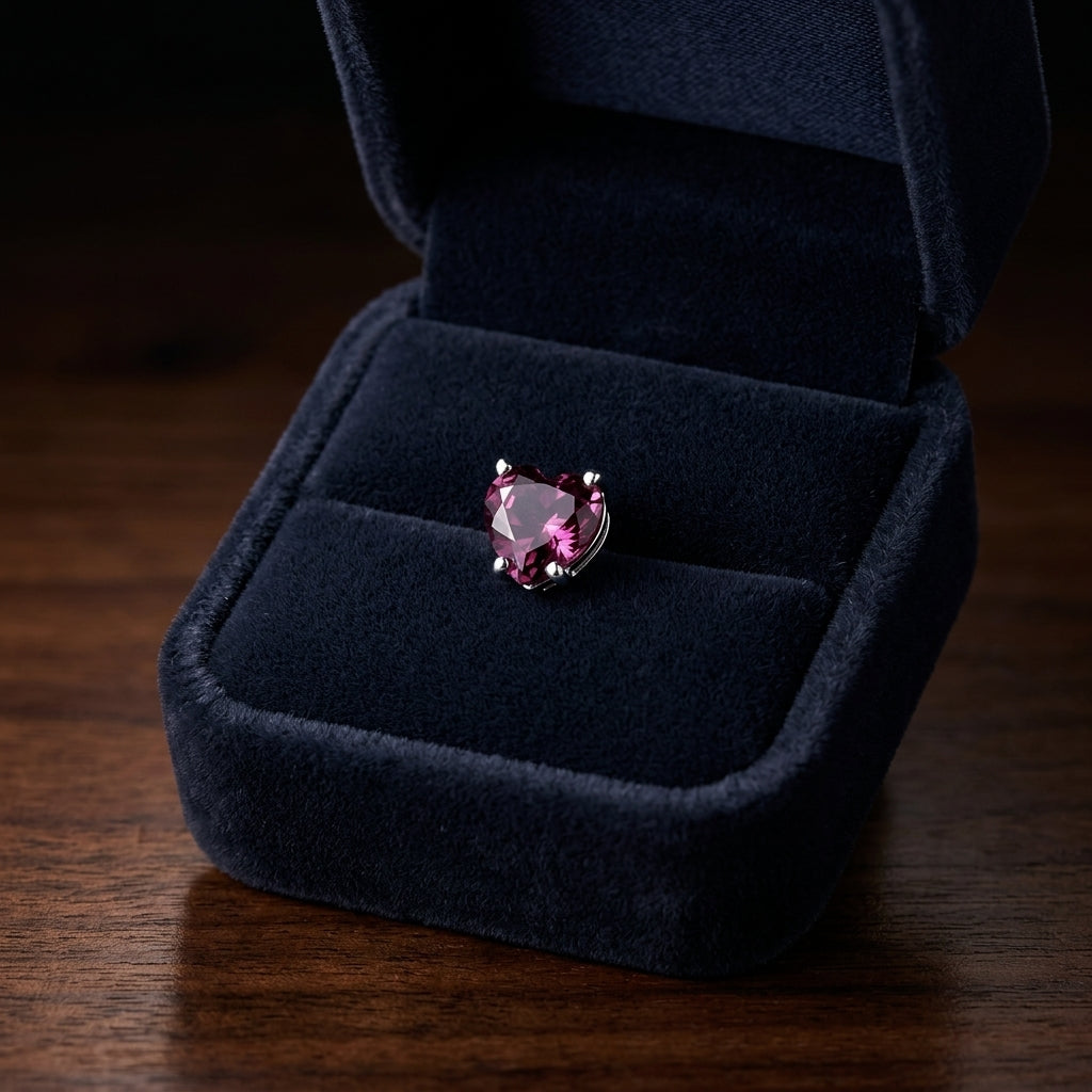 Rhodolite Garnet Heart Stud Earrings In 14k White Gold (6mm) — gift presentation