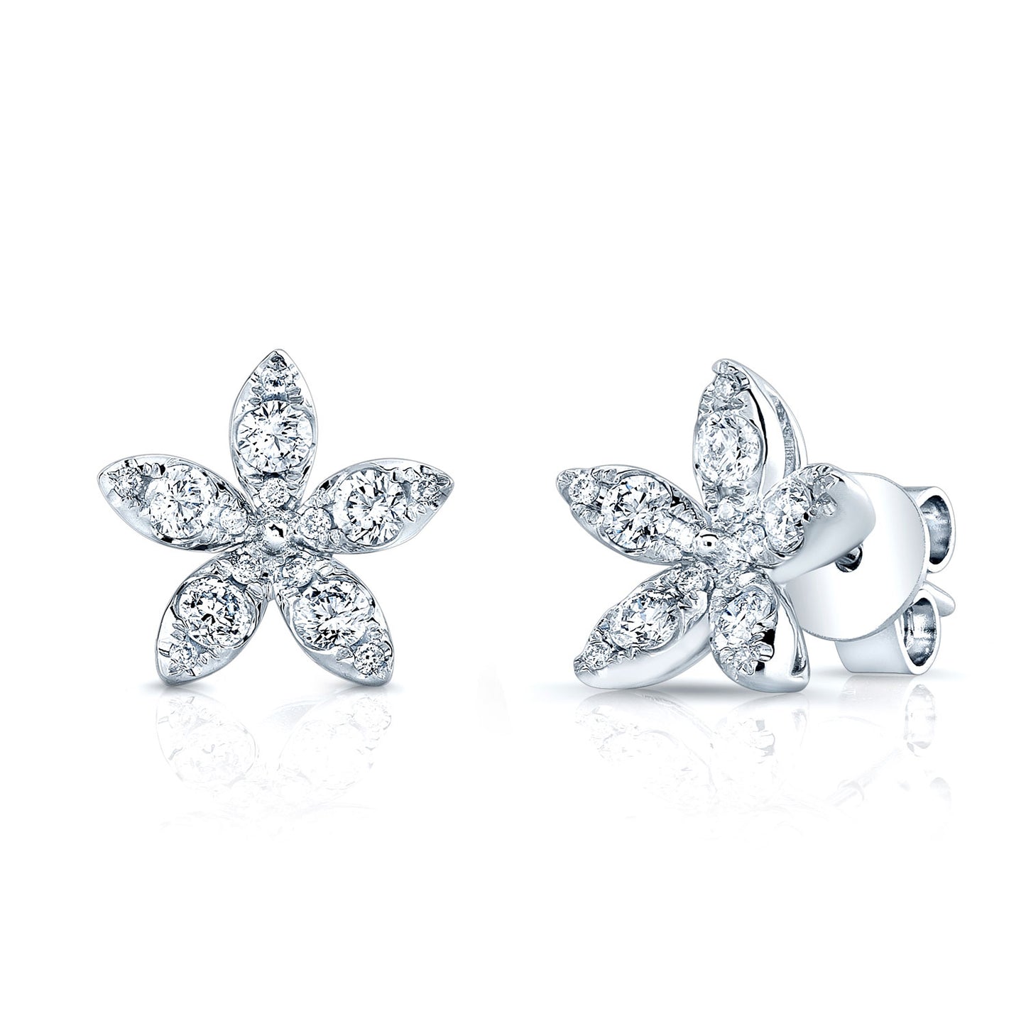 Diamond 5-petal Stud Earrings In 14k White Gold