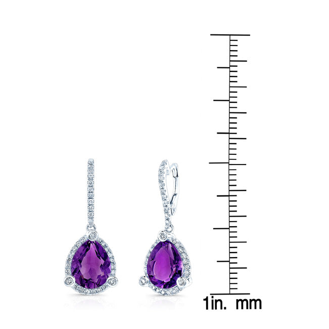 14kw Gold Pear Shape Amethyst & Diamond Earrings