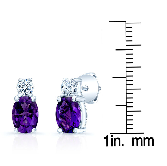 Amethyst Oval And Diamond Earrings In 14k White Gold (7x5mm)