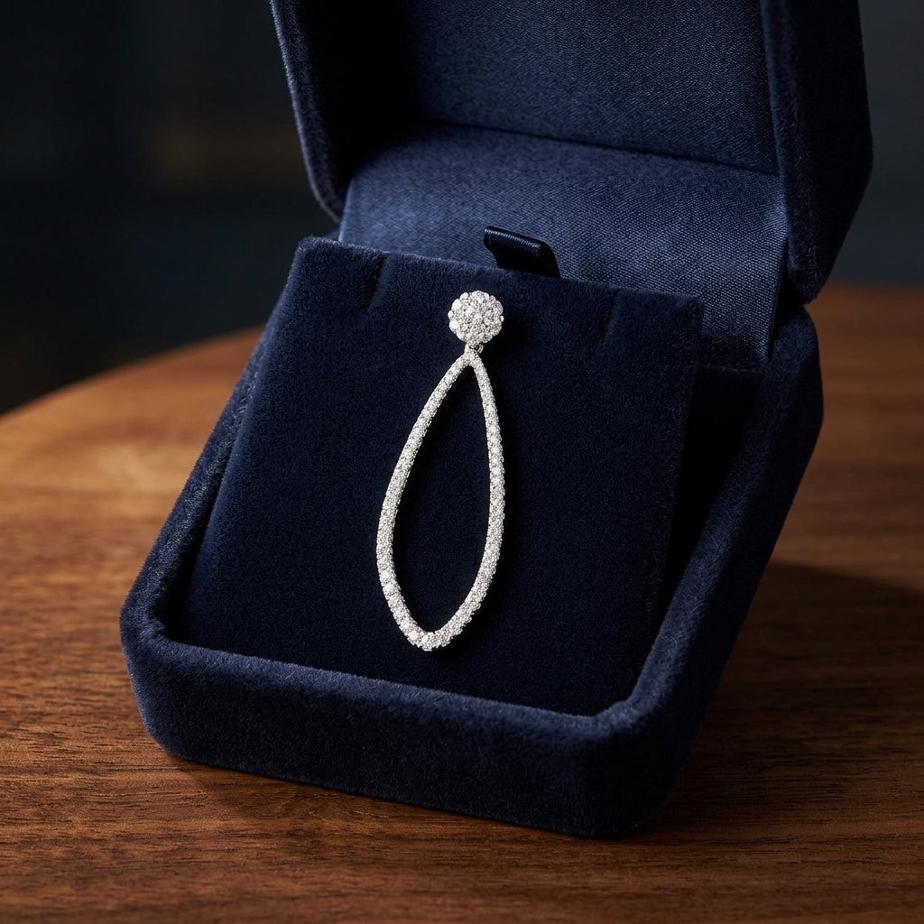 Diamond Elongated Teardrop Earrings In 14k White Gold — gift presentation