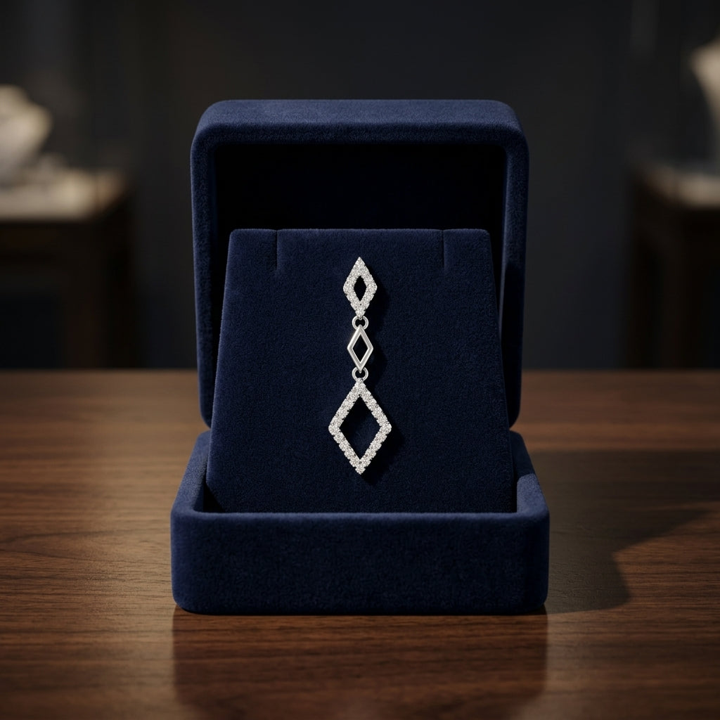 Diamond Kite Shaped Dangle Earrings In 14k White Gold — gift presentation