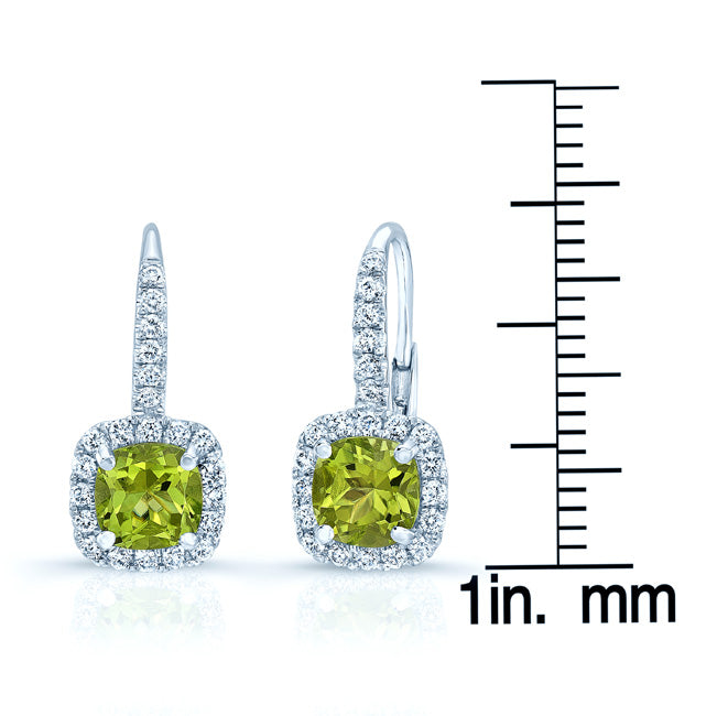 Peridot And Diamond Earrings In 14k White Gold