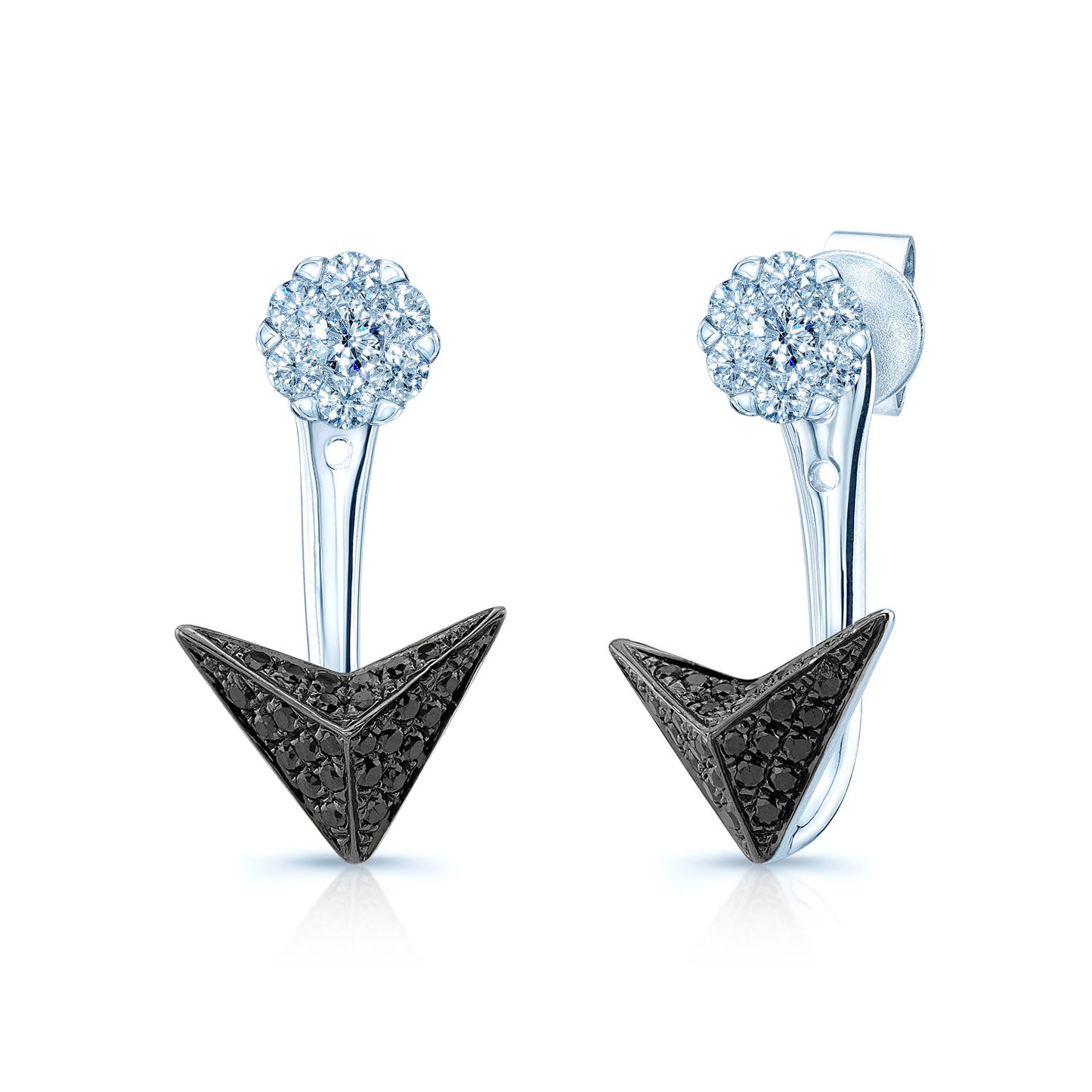 Black And White Diamond Chevron Drop Earrings In 14k White Gold (si)