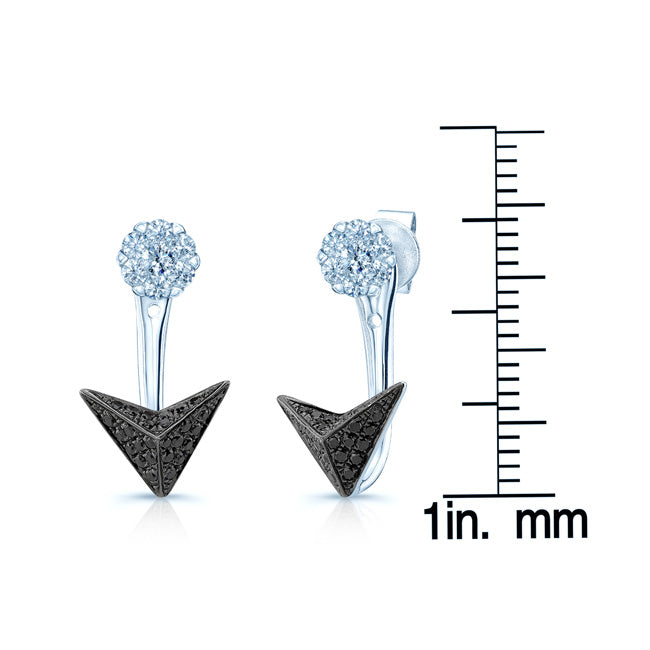 Black And White Diamond Chevron Drop Earrings In 14k White Gold (si)