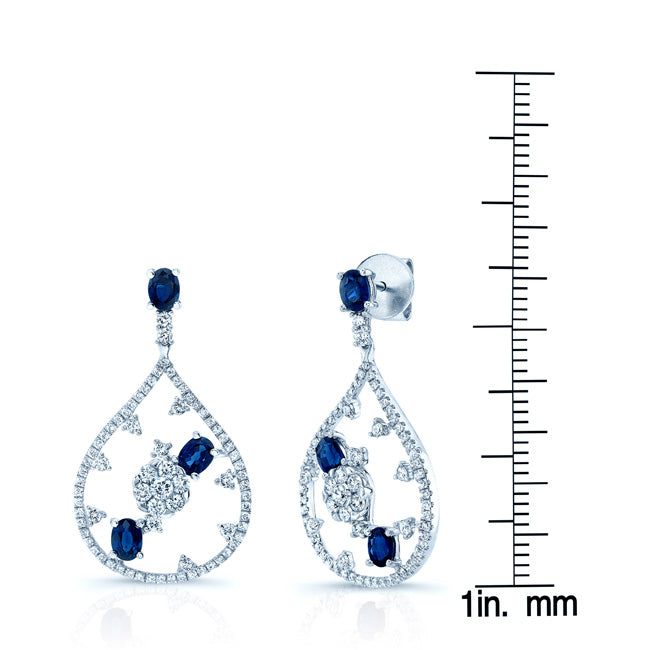 Sapphire And Diamond Cascade Tear Drop Dangling Earrings In 14k White Gold (si)