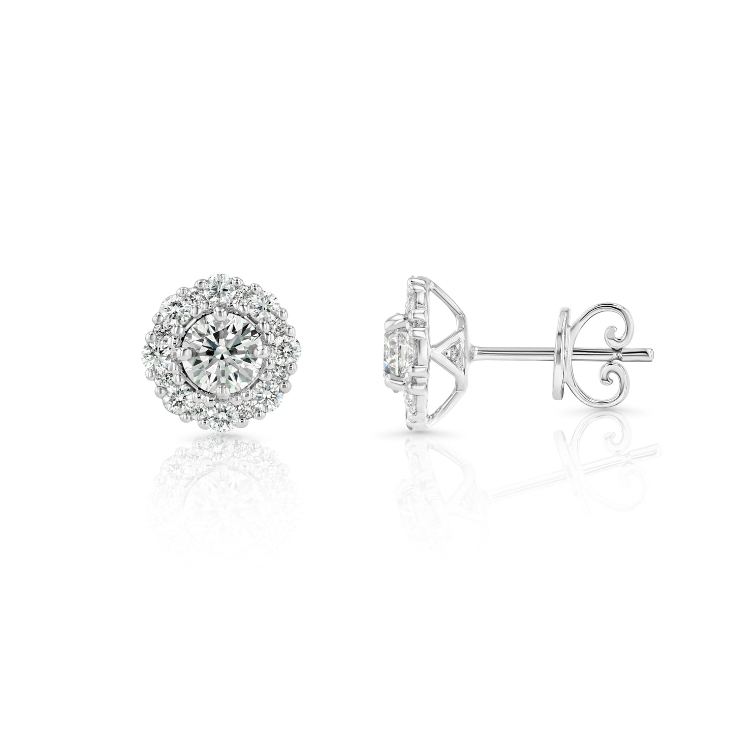 Diamond Halo Stud Earrings in 14k White Gold 1-1/3ctw