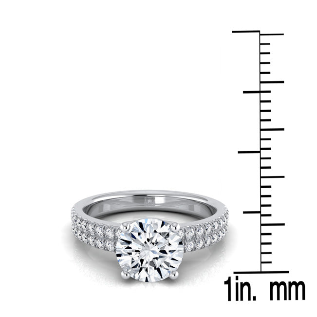 1 1/4ctw Round Diamond Double Row Engagement Ring With Micro U Set Pave In 14k White Gold, Igi-certified