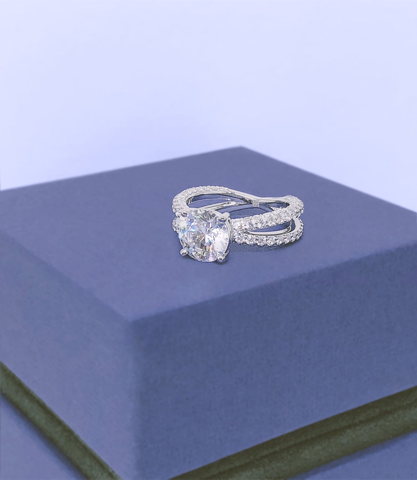 2 1/4ctw Round Diamond Engagement Ring With Crossover Pave Shank In 14k White Gold, Igi-certified