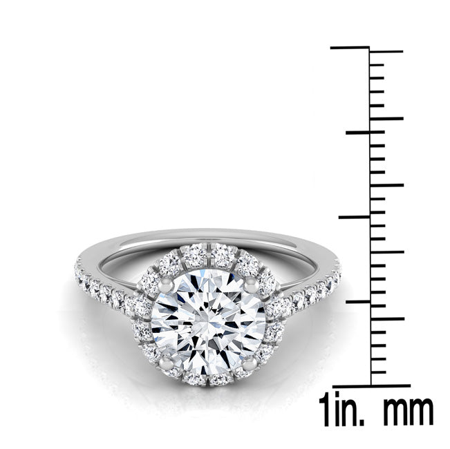 1 3/8ctw Round Diamond Halo Engagement Ring With Petite Pave Shank In 14k White Gold, Igi-certified