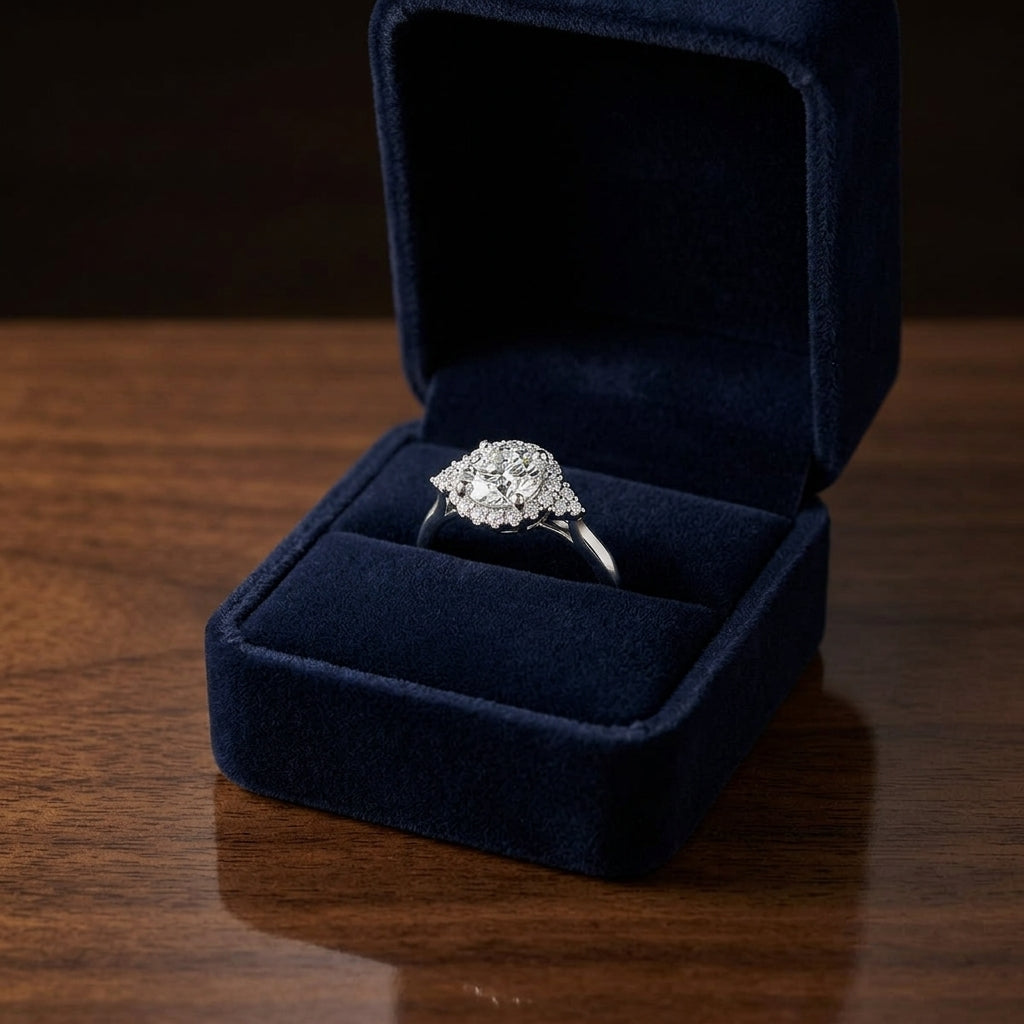 1 1/4ctw Round Diamond Halo Engagement Ring With Scroll Gallery In 14k White Gold, Igi-certified — gift presentation