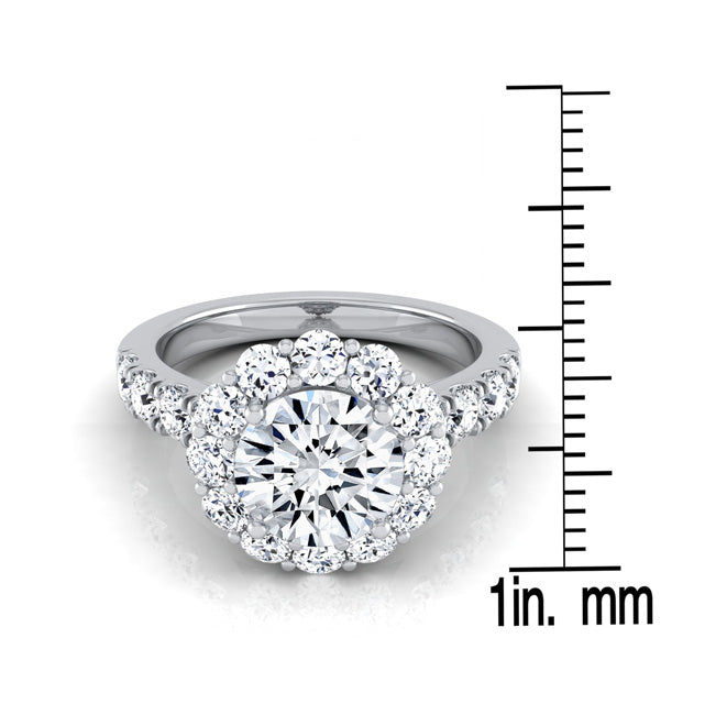 2 1/16ctw Round Diamond Halo Engagement Ring With Pave Shank In 14k White Gold, Igi-certified