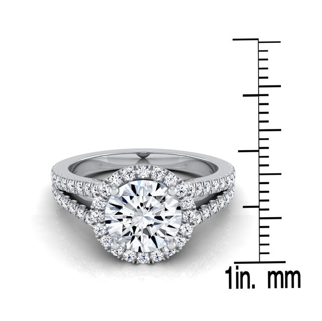 1 3/8ctw Round Diamond Halo Engagement Ring With Pave Split Shank In 14k White Gold, Igi-certified