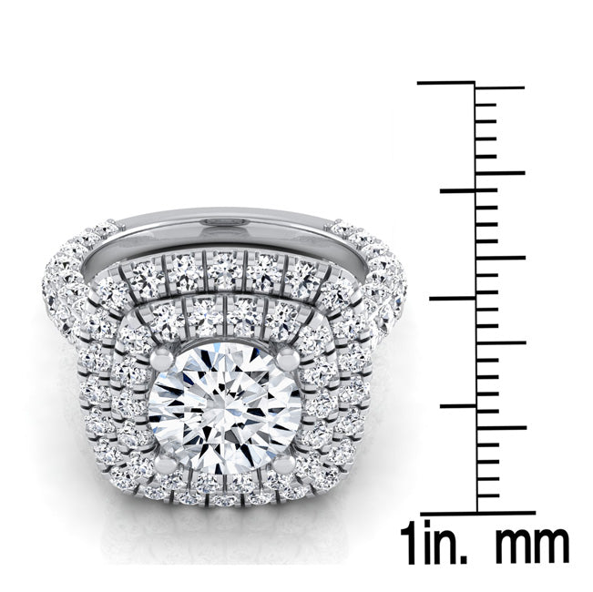 3 1/6ctw Round Diamond, Double Square Halo Engagement Ring With Pave Shank In 14k White Gold, Igi-certified