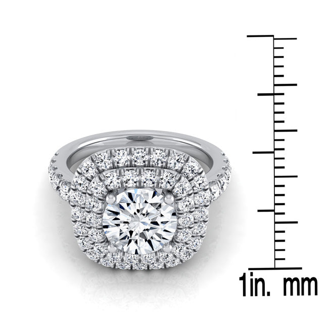 1 9/10ctw Round Diamond Double Entourage Engagement Ring With Pave Shank In 14k White Gold, Igi-certified
