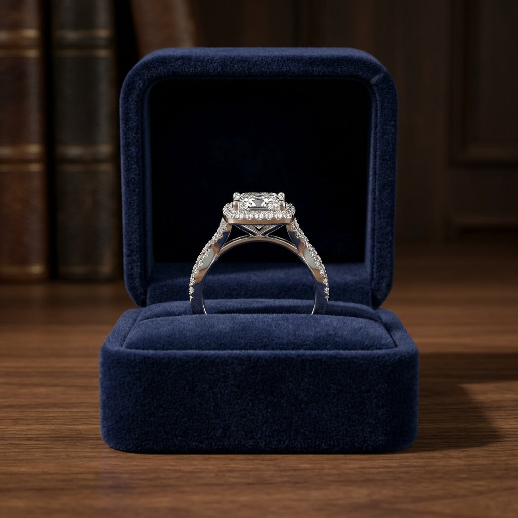1 3/8ctw Round Diamond Square Halo Engagement Ring With Twisted Pave Shank In 14k White Gold, Igi-certified — gift presentation