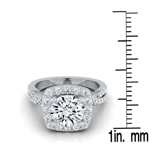 1 3/8ctw Round Diamond Square Halo Engagement Ring With Twisted Pave Shank In 14k White Gold, Igi-certified