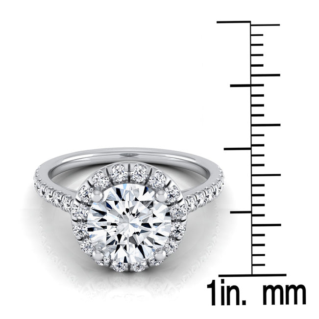 1 3/8ctw Round Diamond Halo Engagement Ring With Pave Shank In 14k White Gold, Igi-certified