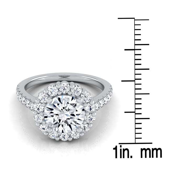 1 5/8ctw Round Diamond Halo Engagement Ring With Pave Shank In 14k White Gold, Igi-certified